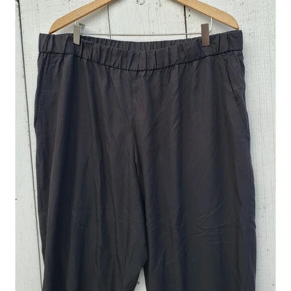 Eileen Fisher Womens Black Stretchy Waist Wide Leg Capri Pants Sz 1X